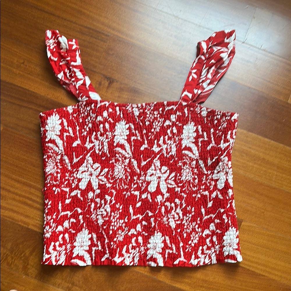 Old Navy Red and White Smocked Crop Tank Top